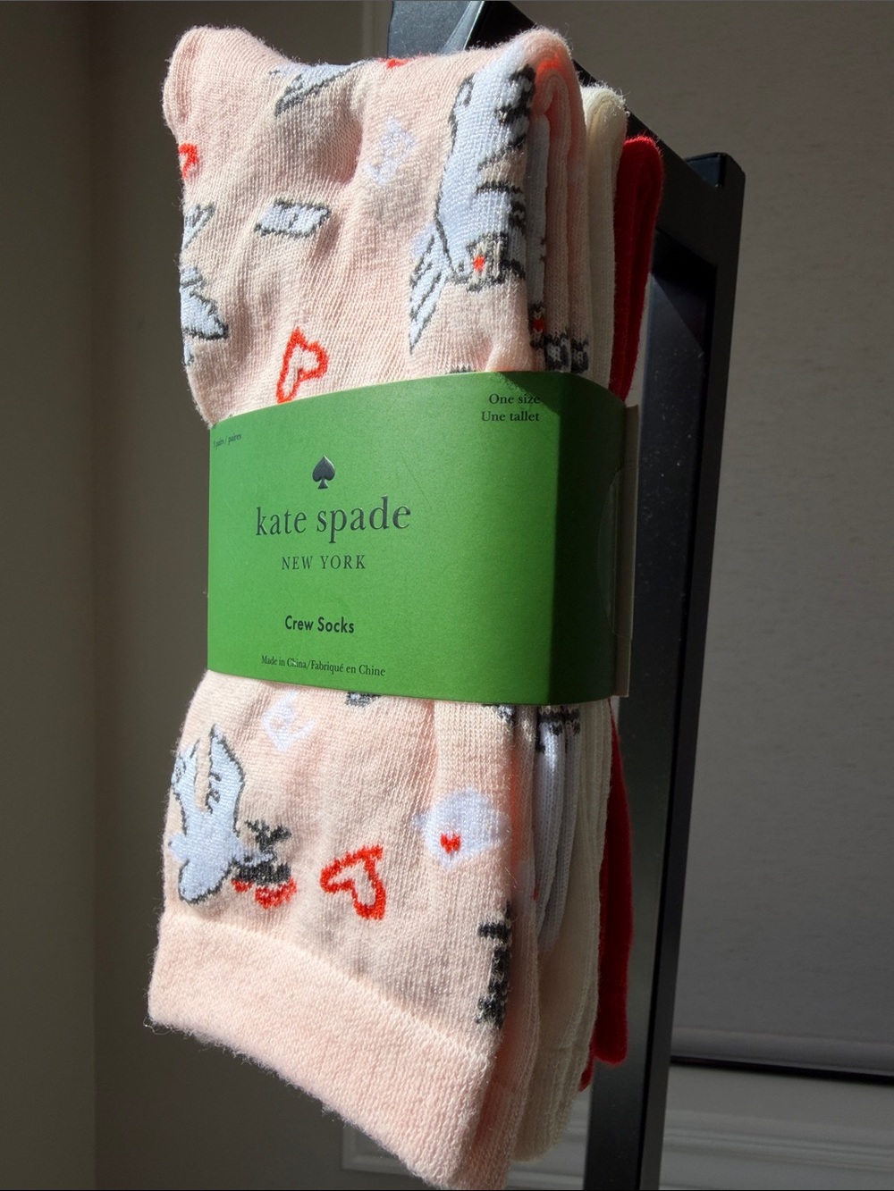kate spade Pink Dove Pattern Crew Socks - 3 Pack